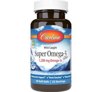 Carlson – Super Omega-3 Gems, 1200 mg Omega-3s, Wild Caught, Sustainably Sourced, 50 soft gels
