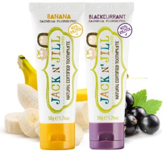 Jack N’ Jill Natural Toddler Toothpaste for Baby, Kids and Infants 6 Months & Up, Fluoride Free Training Toothpaste for Toddlers 1-3, 40% Xylitol, BPA Free – Banana & Blackcurrant, 1.76 oz (Pack of 2)