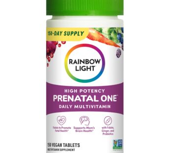 Rainbow Light Prenatal One High Potency Daily Multivitamin with Folate, Ginger and Probiotics; Supports Mom and Baby from Conception to Nursing; Vegan, 150 Tablets,* Pack May Vary