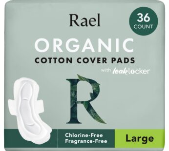 Rael Pads for Women, Organic Cotton Cover – Period Pads with Wings, Feminine Care, Sanitary Napkins, Heavy Absorbency, Unscented (Large, 36 Count)