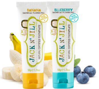 Jack N’ Jill Natural Toddler Toothpaste for Baby, Kids and Infants 6 Months & Up, Fluoride Free Training Toothpaste for Toddlers 1-3, 40% Xylitol, BPA Free – Banana & Blueberry 1.76 oz (Pack of 2)