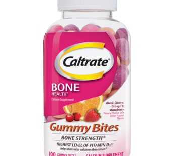 Caltrate Gummy Bites 500 mg Calcium and Vitamin D Supplement, Black Cherry, Strawberry, Orange – 100 Count