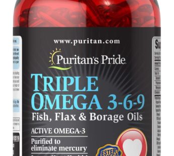 Puritan’s Pride Triple Omega 3-6-9 Fish, Flax & Borage Oils, Supports Heart Health and Healthy Joints, 240 ct (Pack of 1)