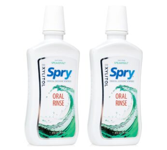 Spry Xylitol Mouthwash Fluoride Free, Oral Rinse with Enamel Support, Natural Spearmint – 16 fl oz (Pack of 2)