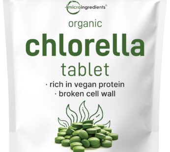 Organic Chlorella Tablets, 500mg Per Tablet, 720 Tabs (360 Grams), 4 Months Supply, Broken Cell Wall, Rich in Vegan Protein & Vitamins, No Filler, No Additives & Non-GMO | Pure Green Algae Superfood