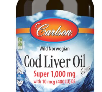 Carlson – Cod Liver Oil Gems, Super 1000 mg, 250 mg Omega-3s, 400 IU (10 mcg) Vitamin D3, Wild Caught Norwegian Arctic Cod Liver Oil, Nordic Fish Oil Capsules, 250 Softgels