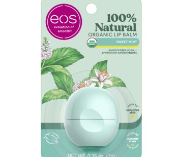 eos 100% Natural & Organic Lip Balm- Sweet Mint, Dermatologist Recommended, All-Day Moisture, Made for Sensitive Skin, Lip Care Products, 0.25 oz