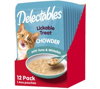 Hartz Delectables Chowder Lickable Wet Cat Treats for Kitten, Adult & Senior Cats, Tuna & Whitefish, 12 Count