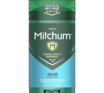 Mitchum Men’s Deodorant, Antiperspirant Stick, Triple Odor Defense Invisible Solid, 48 Hr Protection, Dermatologist Tested, Clean Control, 2.7 Oz (Pack of 1)
