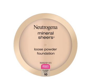 Neutrogena Mineral Sheers Lightweight Loose Powder Makeup Foundation with Vitamins A, C, & E, Sheer to Medium Buildable Coverage, Skin Tone Enhancer, Face Redness Reducer, Classic Ivory 10,.19 oz