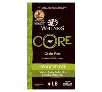 Wellness CORE Grain-Free High-Protein Dry Dog Food, Natural Ingredients, Made in USA with Real Meat, All Breeds, For Adult Dogs (Reduced Fat, 4-Pound Bag)