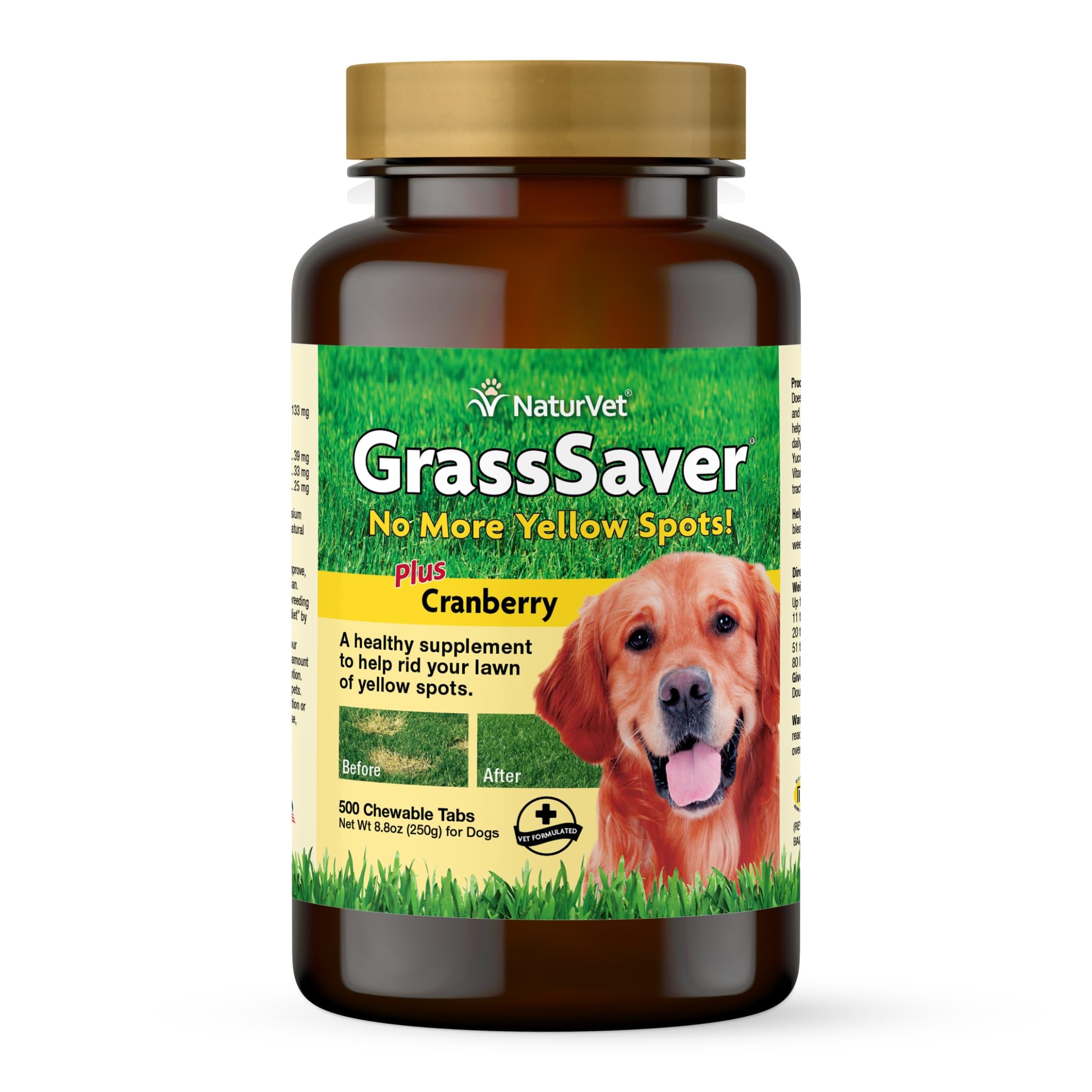 NaturVet ? GrassSaver Supplement for Dogs ? Healthy Supplement to Help Rid Your Lawn of Yellow Spots ? Synergistic Combination of B-Complex Vitamins & Amino Acids ? 500 Tablets
