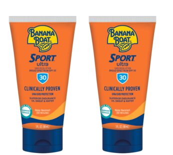 Banana Boat Sport Ultra Sunscreen Lotion SPF 30, Travel Size 3oz Twin Pack, Sweat & Water Resistant Sunblock for Active Lifestyle