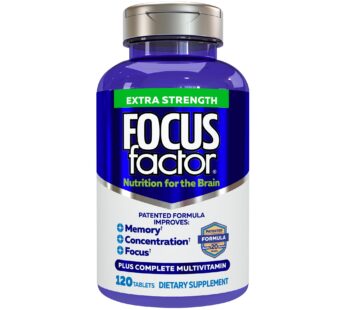 Focus Factor Adults Extra Strength, 120 Count – Brain Supplement for Memory, Concentration and Focus – Complete Multivitamin with DMAE, Vitamin D, DHA – Trusted Health Vitamins
