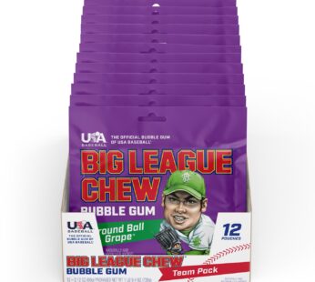 Big League Chew Ground Ball Grape Bubble Gum – Juicy Grape Flavor Explosion | Ideal for Baseball Games, Teams, Concessions, Parties, and More | Pack of 12 Bags (2.12oz Each)