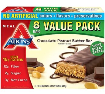 Atkins Chocolate Peanut Butter Protein Meal Bar, High Fiber, 16g Protein, 2g Sugar, 3g Net Carb, Meal Replacement, Keto Friendly, 8 Count
