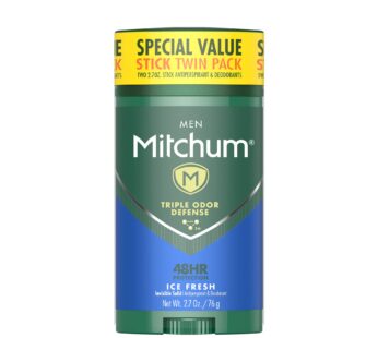 Mitchum Men’s Deodorant, Antiperspirant Stick, Triple Odor Defense Invisible Solid, 48 Hr Protection, Dermatologist Tested, Ice Fresh, 2.7 Oz (Pack of 2)