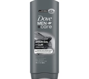 DOVE MEN + CARE Elements Body Wash Charcoal + Clay, Effectively Washes Away Bacteria While Nourishing Your Skin, Gray, 18 Fl Oz