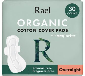 Rael Pads for Women, Organic Cotton Cover – Period Pads with Wings, Feminine Care, Sanitary Napkins, Heavy Absorbency, Unscented, Ultra Thin (Overnight, 30 Count)