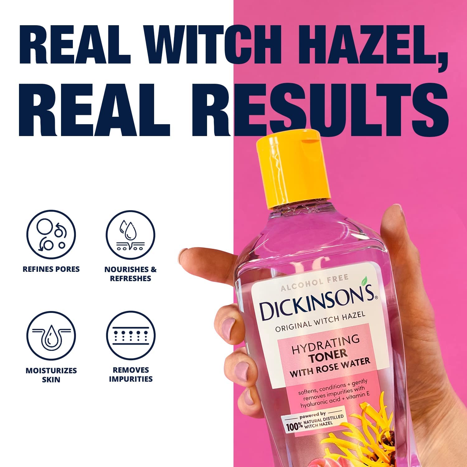 Dickinson's Enhanced Witch Hazel Hydrating Toner with Rosewater, Alcohol Free, 98% Natural Formula, 16 Fl Oz (Pack of 1) - Image 2