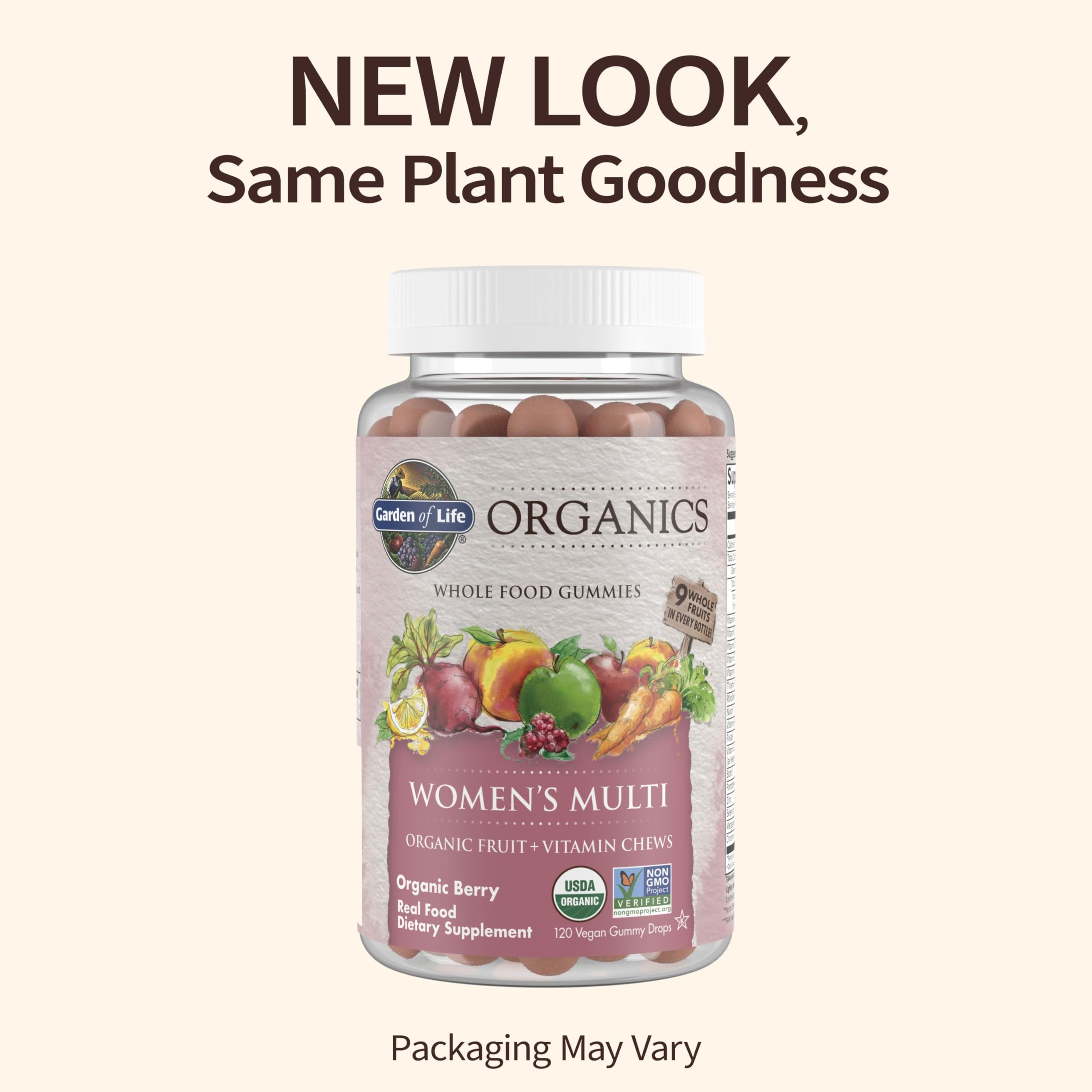 Garden of Life Organics Women's Gummy Vitamins - Berry - Certified Organic, Non-GMO, Vegan, Kosher Complete Multi - Methyl B12, C & D3 - Gluten, Soy & Dairy Free, 120 Real Fruit Gummies - Image 2