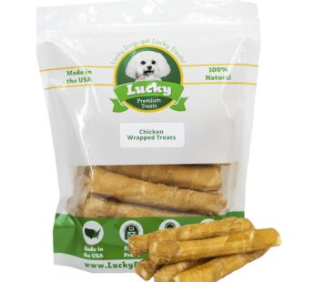 Lucky Premium Treats Chicken Wrapped Dog Treats ? USA Made Raw Hide Sticks for Medium Dogs ? Long Lasting, Preservative Free Dog Treats ? 32 Chews