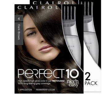 Clairol Nice’n Easy Perfect 10 Permanent Hair Dye, 4 Dark Brown Hair Color, Pack of 2
