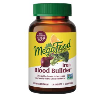 MegaFood Blood Builder – Iron Supplement Clinically Shown to Increase Iron Levels Without Side Effects – Iron Supplement for Women with Vitamin C, Vitamin B12 and Folic Acid – Vegan – 30 Tabs