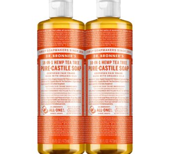 Dr. Bronner’s – Pure-Castile Liquid Soap (Tea Tree, 16 ounce, 2-Pack) – Made with Organic Oils, 18-in-1 Uses: Acne-Prone Skin, Dandruff, Laundry, Pets and Dishes, Concentrated, Vegan