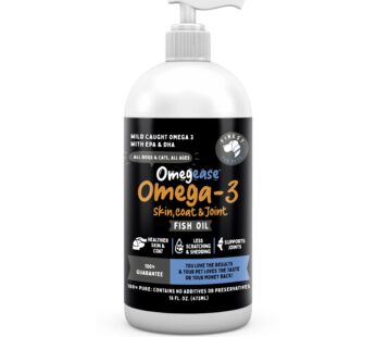 Omegease 100% Pure Omega 3 Fish Oil for Dogs & Cats 16 oz – Skin & Coat Supplement, Less Scratching & Shedding, Supports Joint Function, Immune, Brain & Heart Health. Natural EPA + DHA Fatty Acids
