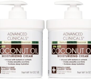Advanced Clinicals Coconut Body Lotion Moisturizing Cream & Face Lotion For Women & Men | Coconut Lotion | Natural Coconut Oil Cream Skin Care Moisturizer Body Butter Balm For Dry Skin, 16Oz, 2-Pack