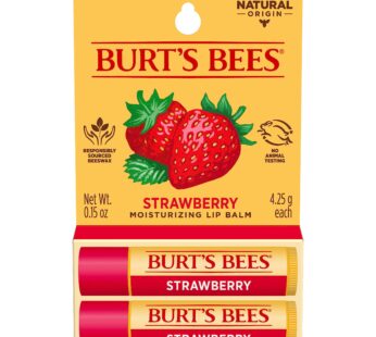 Burt’s Bees Lip Balm Mothers Day Gifts for Mom – Strawberry, Lip Moisturizer With Responsibly Sourced Beeswax, Tint-Free, Natural Origin Conditioning Lip Treatment, 2 Tubes, 0.15 oz.
