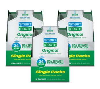 SmartMouth Original Activated Mouthwash – Adult Mouthwash for Fresh Breath – Oral Rinse for 24-Hour Bad Breath Relief with Twice Daily Use – Fresh Mint Flavor – 0.4 Fl Oz (30 Travel Packs)