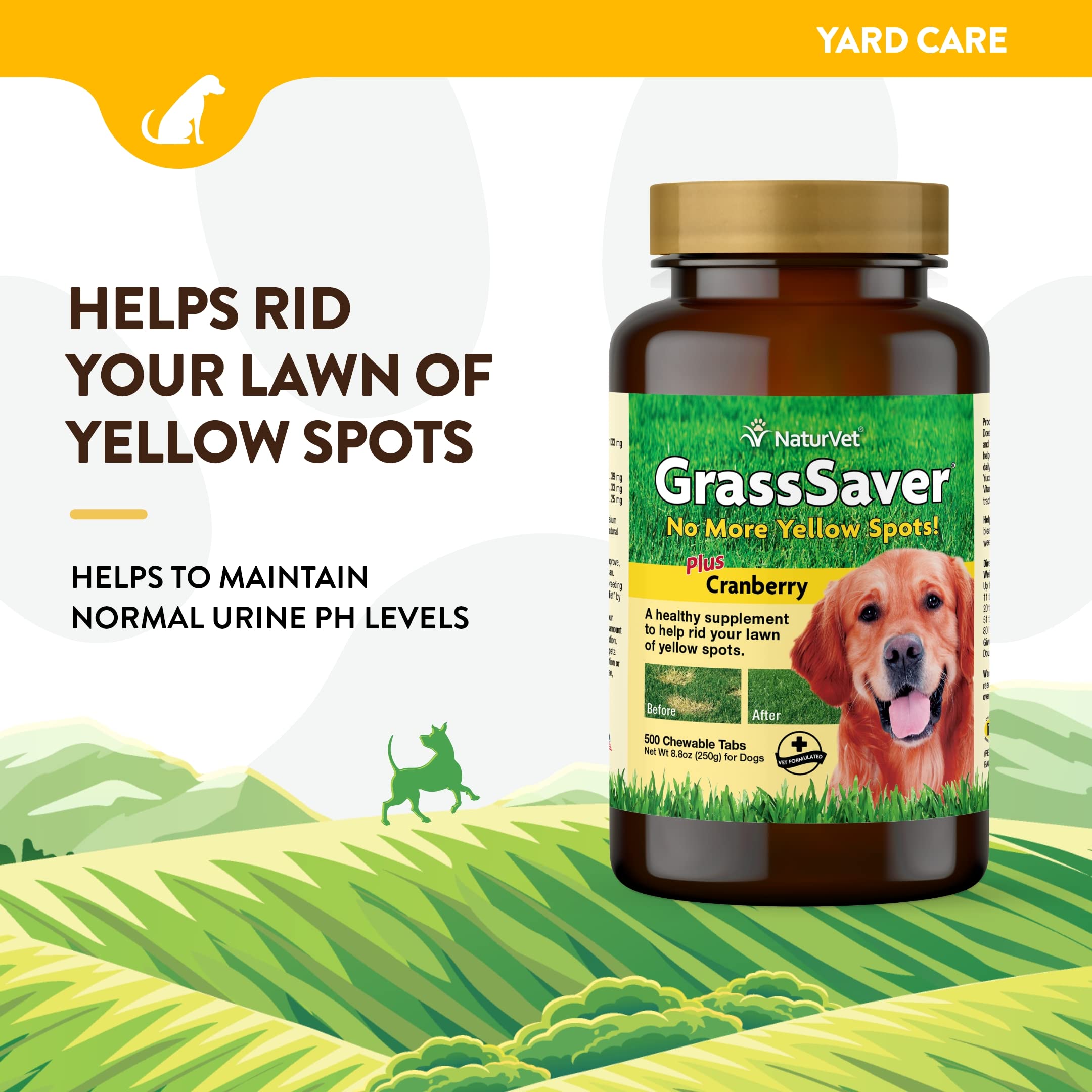 NaturVet ? GrassSaver Supplement for Dogs ? Healthy Supplement to Help Rid Your Lawn of Yellow Spots ? Synergistic Combination of B-Complex Vitamins & Amino Acids ? 500 Tablets - Image 2