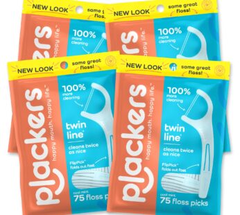 Plackers Twin-Line Dental Floss Picks, 75 Count (Pack of 4)