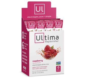 Ultima Replenisher, Electrolyte Hydration Drink Mix, Raspberry, 20 Count Stickpacks Box – Sugar Free, 0 Calories, 0 Carbs – Gluten-Free, Keto, Non-GMO, Vegan