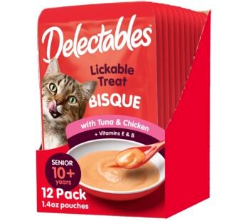 Hartz Delectables Bisque Lickable Wet Cat Treats with Tuna & chicken, Senior Cats 10+ years, 1.4 Ounce (Pack of 12) – Packaging May Vary