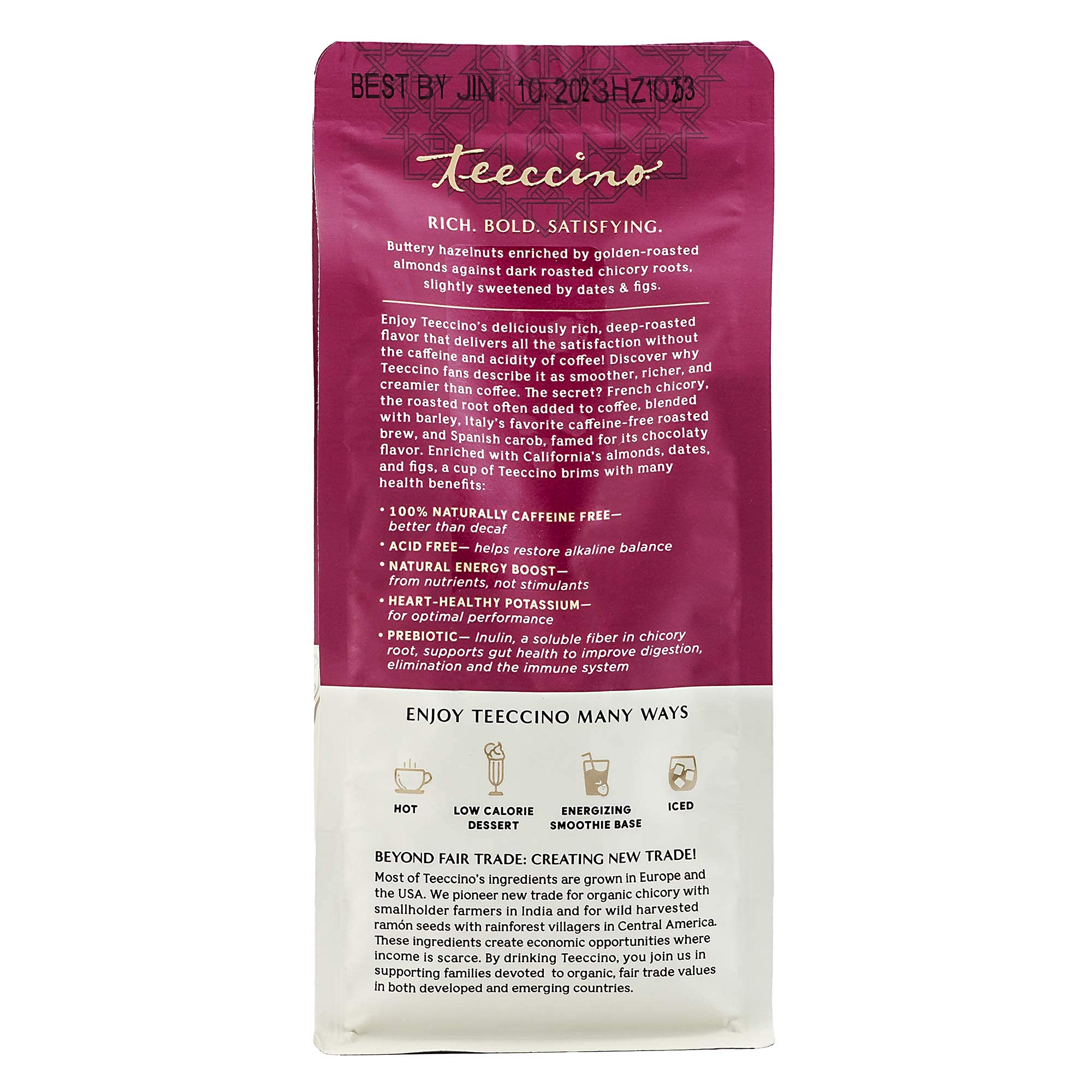 Teeccino Hazelnut Chicory Coffee Alternative - Ground Herbal Coffee That?s Prebiotic, Caffeine Free & Acid Free, Medium Roast, 11 Ounce (Pack of 3) - Image 2