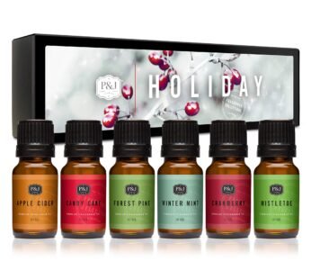 P&J Fragrance Oil Holiday Set | Mistletoe, Candy Cane, Wintermint, Apple Cider, Cranberry, and Forest Pine Candle Scents for Candle Making, Freshie Soap Making Supplies, Diffuser Oil Scents