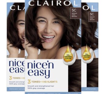 Clairol Nice’n Easy Permanent Hair Dye, 5C Medium Cool Brown Hair Color, Pack of 3