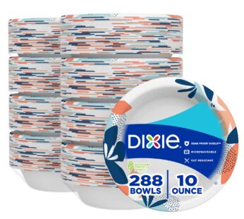 Dixie Small Paper Bowls, 10 Oz, 36 Count (Pack of 8), Microwave-Safe, Soak-Proof, Disposable Bowls Great For Snacks, Dessert, And Light Lunch Meals