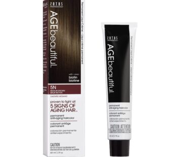 AGE beautiful Permanent Hair Color Dye Liqui Creme | 100% Gray Coverage | Anti-Aging Haircolor | Biotin for Thicker, Fuller Hair | Professional Salon Coloring | 5N Medium Brown