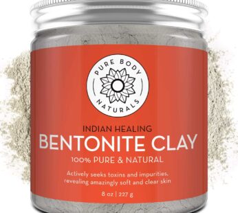 Pure Body Naturals Bentonite Clay Powder for DIY Detox Body & Face Mask, Pure Indian Healing Clay for Deep Pore Cleansing and Armpit Detox for Women, (8.0 oz)