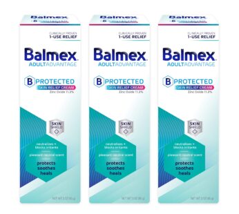 Balmex AdultAdvantage Bprotected Skin Relief Healing Cream, with Zinc Oxide Barrier Cream Protection + Skinshield Soothing Botanicals for Adult Incontinence, Adult Rash and Bed Sores, 3oz (Pack of 3)
