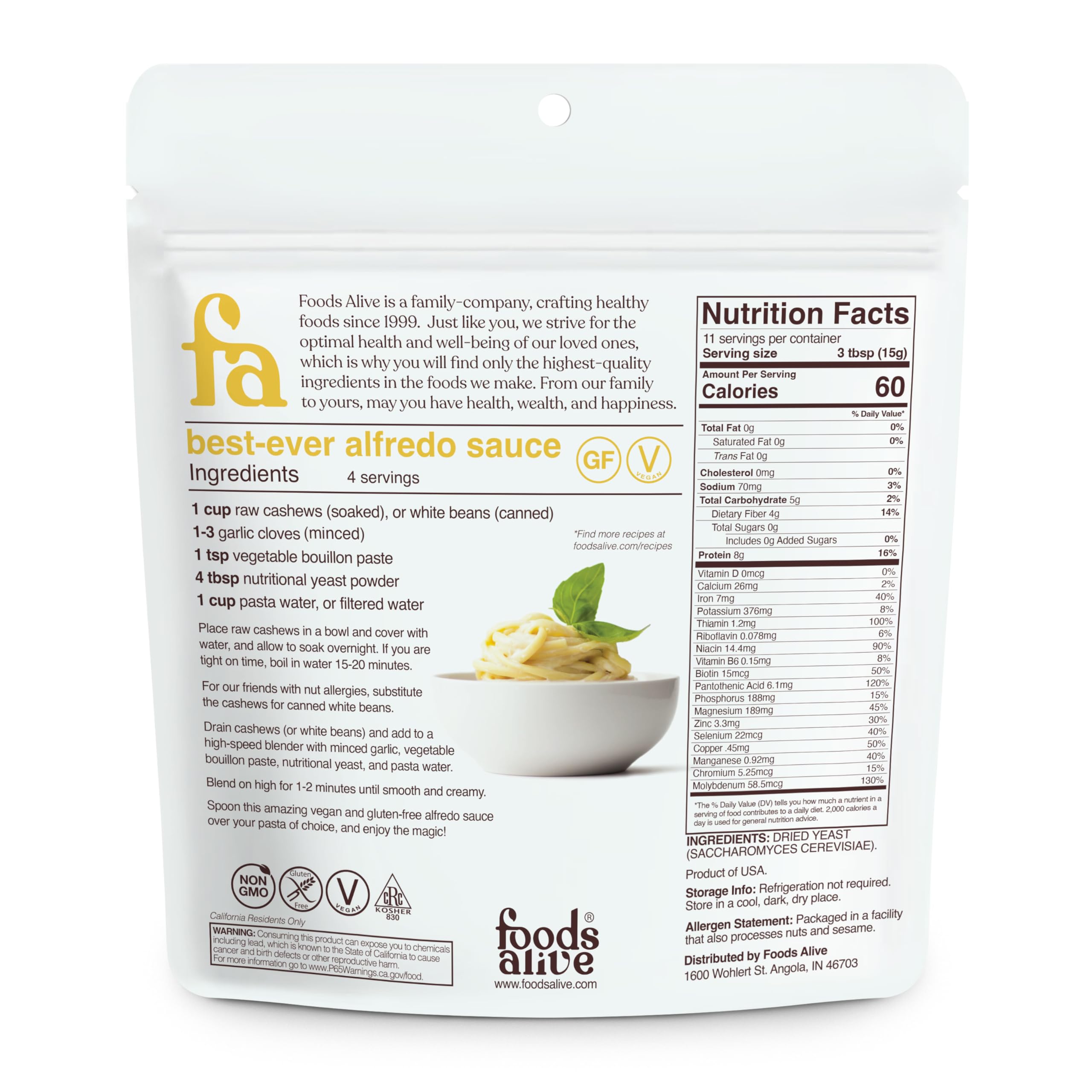 Foods Alive Non-Fortified Premium Nutritional Yeast Flakes, 6 Ounce Unfortified Vegan Cheese Powder Seasoning - Image 2