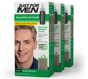 Just For Men Shampoo-In Color (Formerly Original Formula), Mens Hair Color with Keratin and Vitamin E for Stronger Hair – Sandy Blond, H-10, Pack of 3
