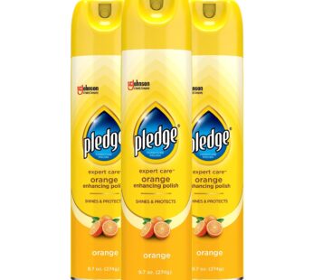 Pledge Expert Care Furniture Polish Spray, Works on Wood, Granite, and Leather, Shine and Protect Furniture Cleaner, Orange, 9.7 Oz, Pack of 3