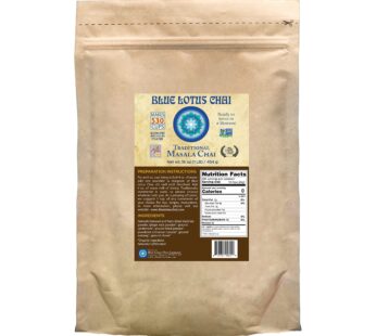 Blue Lotus Chai – Traditional Masala Chai – Makes 530 Cups – 1 Pound Bulk Bag Masala Spiced Chai Powder with Organic Spices – Instant Indian Tea No Steeping – No Gluten