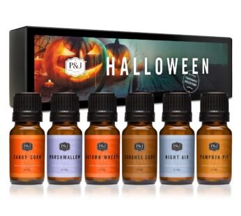 P&J Fragrance Oil Halloween Set | Autumn Wreath, Pumpkin Pie, Candy Corn, Marshmallow, Night Air, and Caramel Corn Candle Freshie Scents for Candle Making, Soap Making Supplies