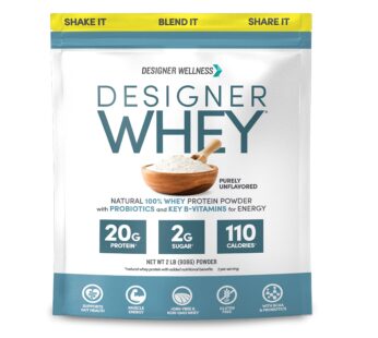 Designer Wellness, Designer Whey, Natural Whey Protein Powder with Probiotics, Fiber, and Key B-Vitamins for Energy, Gluten-Free, Purely Unflavored, 2 lb